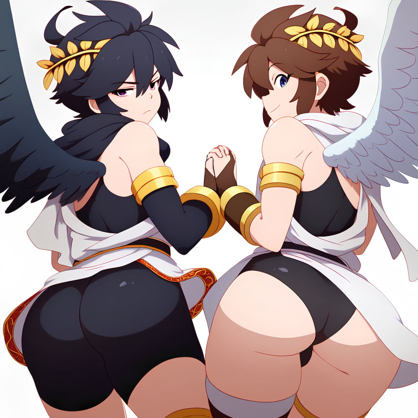 2boys ai_generated ass black_hair black_hair_bottom brown_hair brown_hair_on_black_hair brown_hair_top bulge dark_pit domination femboy gay holding_hands kid_icarus light_hair_on_dark_hair looking_at_viewer looking_back male male_only multiple_boys nintendo novelai otoko_no_ko partially_clothed pit_(kid_icarus) presenting presenting_hindquarters stable_diffusion take_your_pick video_games