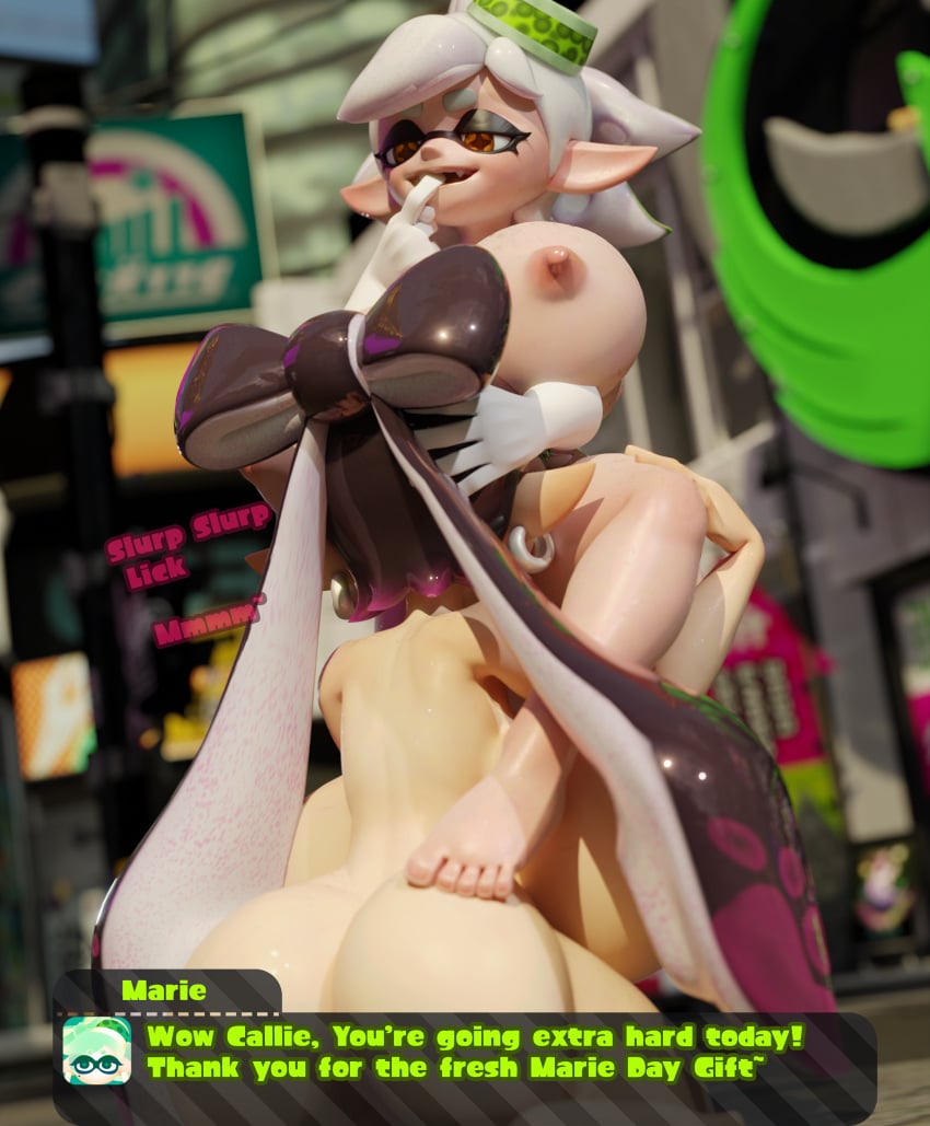 2girls 3d barefoot black_hair blender callie_(splatoon) completely_nude completely_nude_female cunnilingus female female_only full_body huge_ass huge_breasts incest inkling marie_(splatoon) marie_(wo262) naked naked_female nintendo nude nude_female splatoon spookieshade white_hair yuri