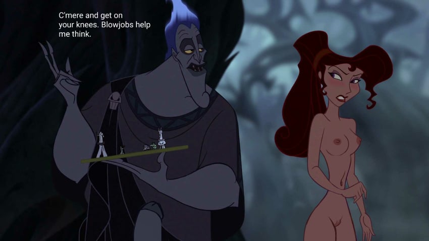 disney disney_villains dubcon dubious_consent edit hades_(hercules) hercules_(disney) meg_(disney) megara naked naked_female nipples outdoors pussy screenshot_edit