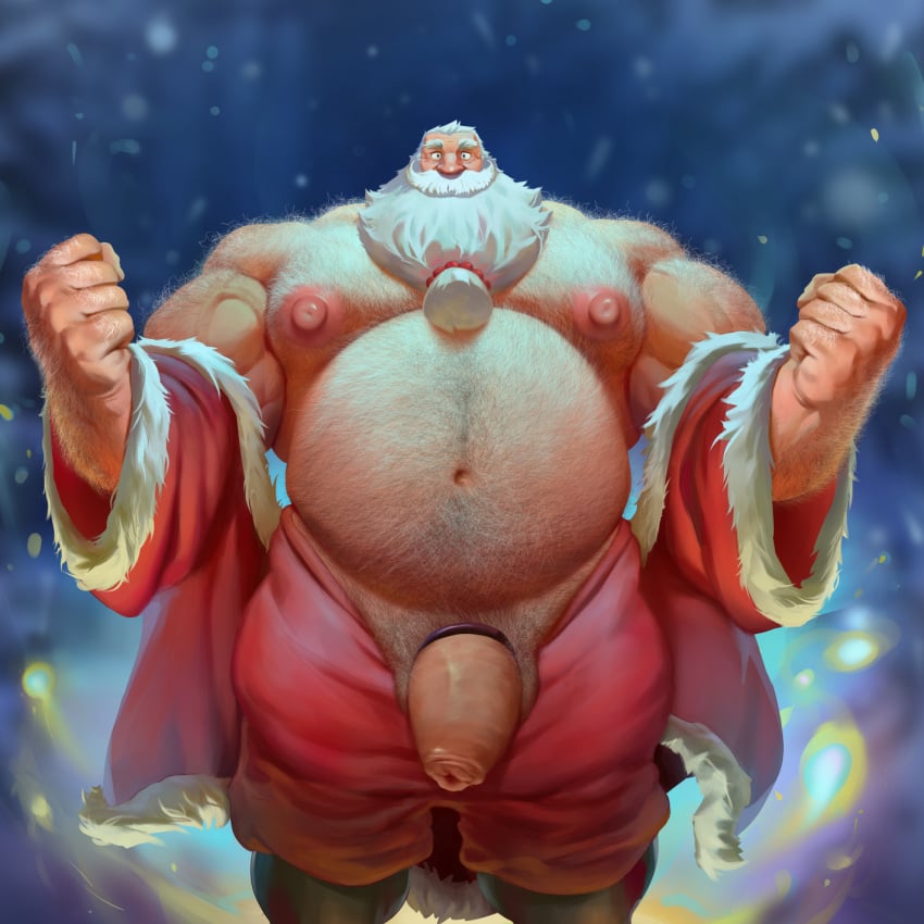 balls bara big_balls big_penis christmas cock_ring gay hairy male male_only muscles muscular overweight penis penis_out santa_claus solo solo_male zoroj