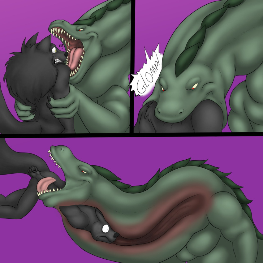 1:1 anthro azathura canid canine canis claws esophagus hi_res internal jess_(azathura) long_neck looking_down mammal monster open_mouth oral_vore scalie size_difference soft_vore teeth tongue vore wolf