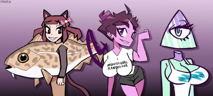 catgirl demon_girl drupeneassot fish iilluminaughtii jellybean_(mcyt) jellybean_(youtuber) meowbahh minecraft_youtubers purple_eyes purple_hair virtual_youtuber