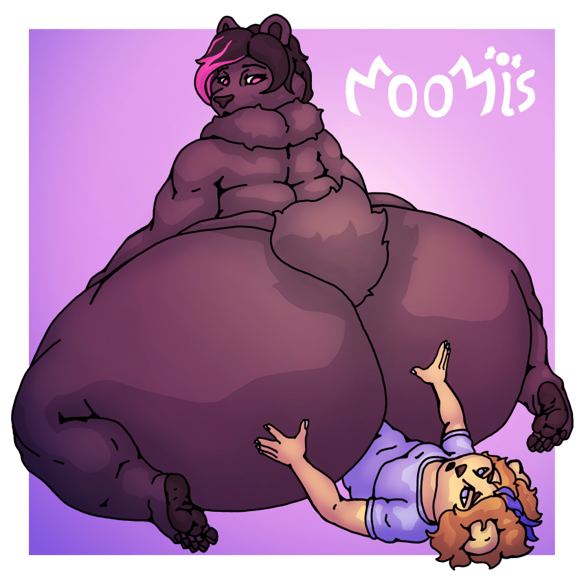 absurd_res canid canine canis crush domestic_dog feet female hi_res huge_thighs male mammal moomis morbidly_obese morbidly_obese_female nude obese obese_female overweight overweight_female paws sitting soles thick_thighs ursid wide_hips