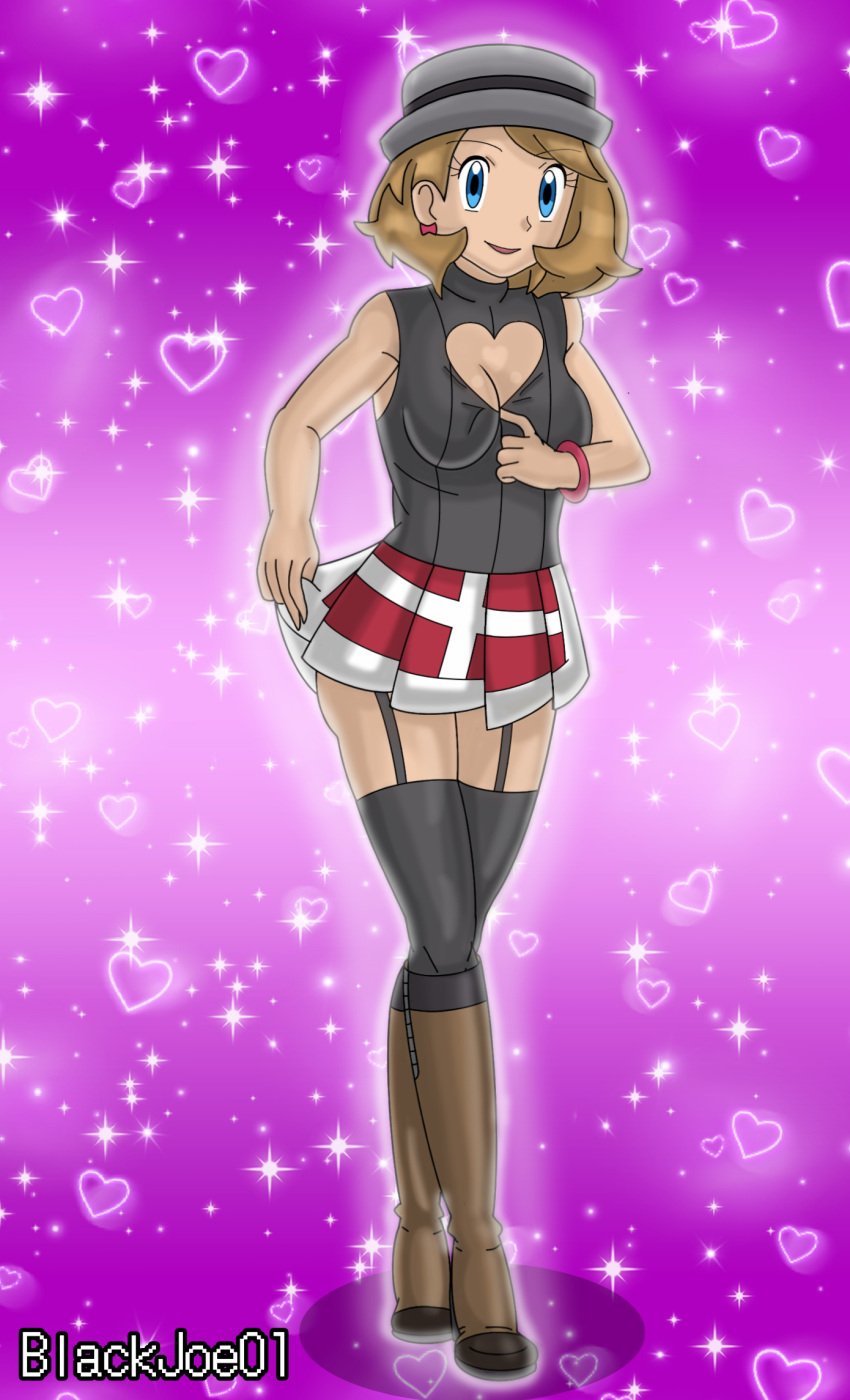 amourshipping blackjoe01 blonde_hair boob_window bracelet earrings female heart-shaped_boob_window human_only nintendo pokemon pokemon_journeys serena_(pokemon) solo solo_female