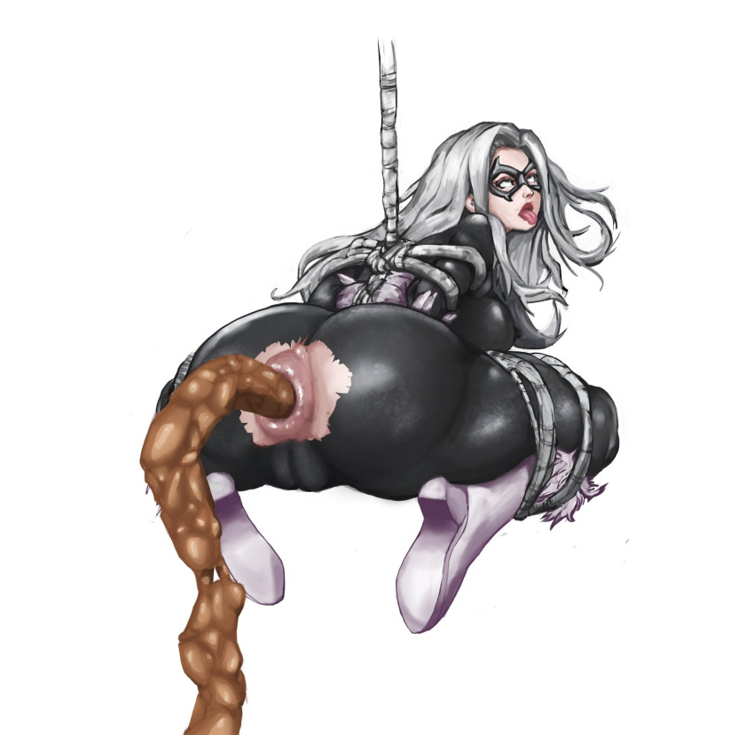 ahe_gao asshole big_ass black_cat_(marvel) bondage felicia_hardy fetish frogtie frogtied marvel marvel_comics scat showing_ass spiderweb strike14 suspended suspended_bondage suspended_in_midair suspension suspension_bondage suspension_play white_hair