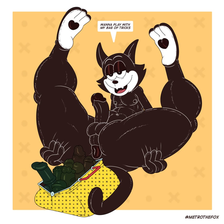 absurd_res anthro anus ass dildo domestic_cat dreamworks felid feline felis felix_the_cat felix_the_cat_(series) hi_res male male/male mammal metrothefox sex_toy solo spreading