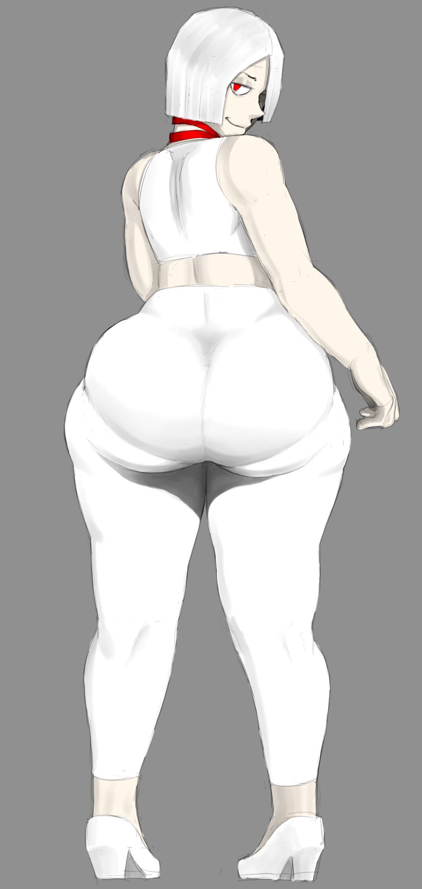 ass big_ass big_hips bottom_heavy bowling_pin choker female fuckable_pin large_ass looking_back pale-skinned_female pale_skin rawhell short_hair solo standing white_hair wide_hips wyer_bowling