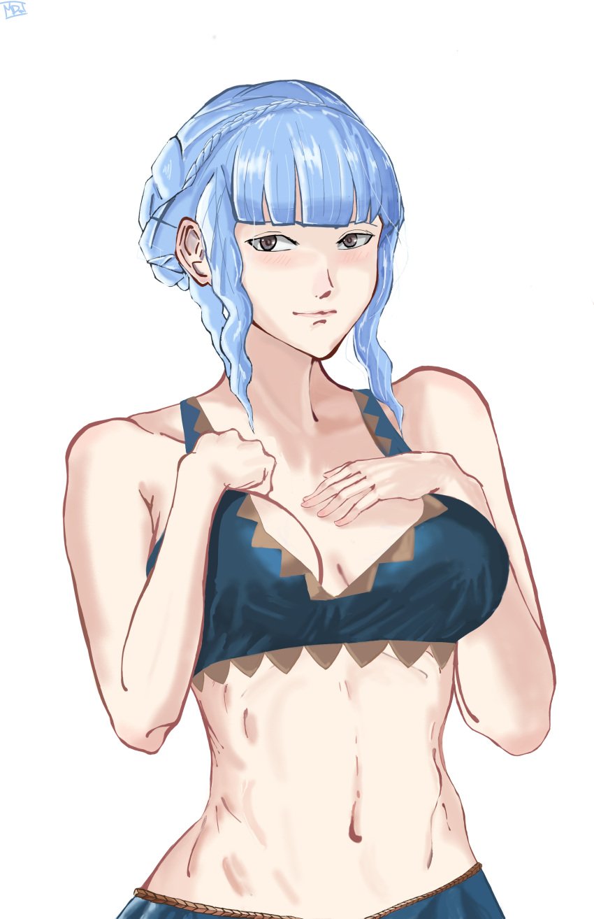 1girls alternative_costume bangs bikini blue_bikini blue_hair blue_swimsuit breasts brown_eyes female female_only fire_emblem fire_emblem:_three_houses fire_emblem_heroes light_blue_hair looking_at_viewer magdalenus27 marianne_von_edmund marianne_von_edmund_(summer) medium_breasts short_hair smile solo swimsuit white_background