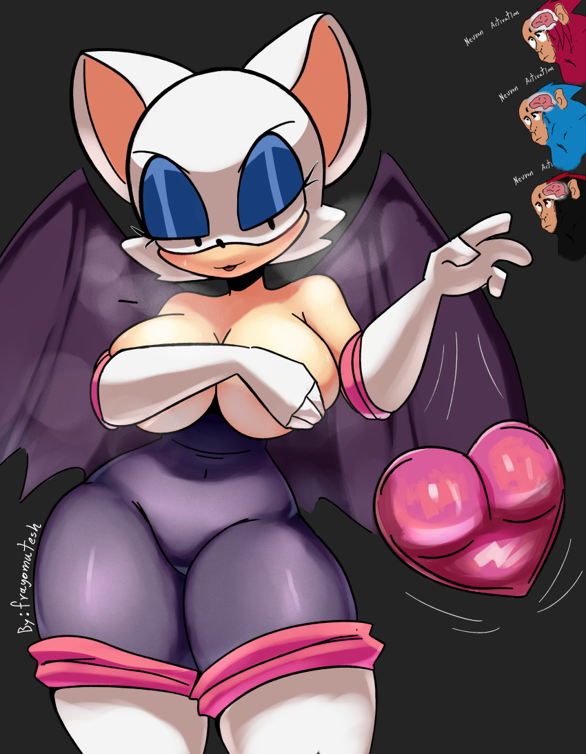 1girls animal_ears anthro bat big_breasts blue_eyeshadow breasts covered_nipples covering_breasts female female_only fragomatesh furry mobian_(species) removing_clothing rouge_the_bat seductive_look sega sonic_(series) sonic_the_hedgehog_(series) thick_thighs thigh_boots thunder_thighs voluptuous white_fur wide_hips wings