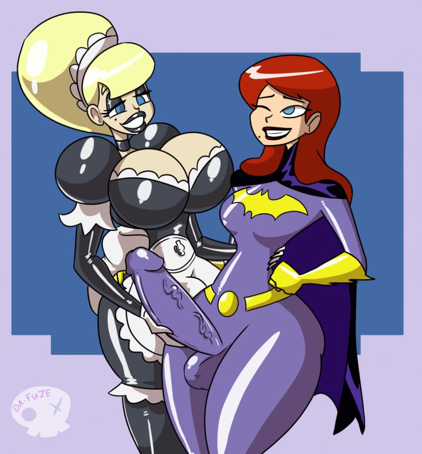 2futas balls_in_bodysuit balls_under_clothes barbara_gordon batgirl batman_(series) beauty_mark big_breasts bodysuit breasts bulge bursting_breasts cleavage clothed clothing da-fuze dc dc_comics duo erection erection_under_clothes fully_clothed futa_on_futa futa_only futanari hand_on_penis huge_breasts huge_penis human large_penis latex latex_futa light-skinned_futanari light_skin long_hair maid penis penis_in_bodysuit pussy red_hair skintight standing tenting thick_thighs thunder_thighs tight_clothing veiny_penis