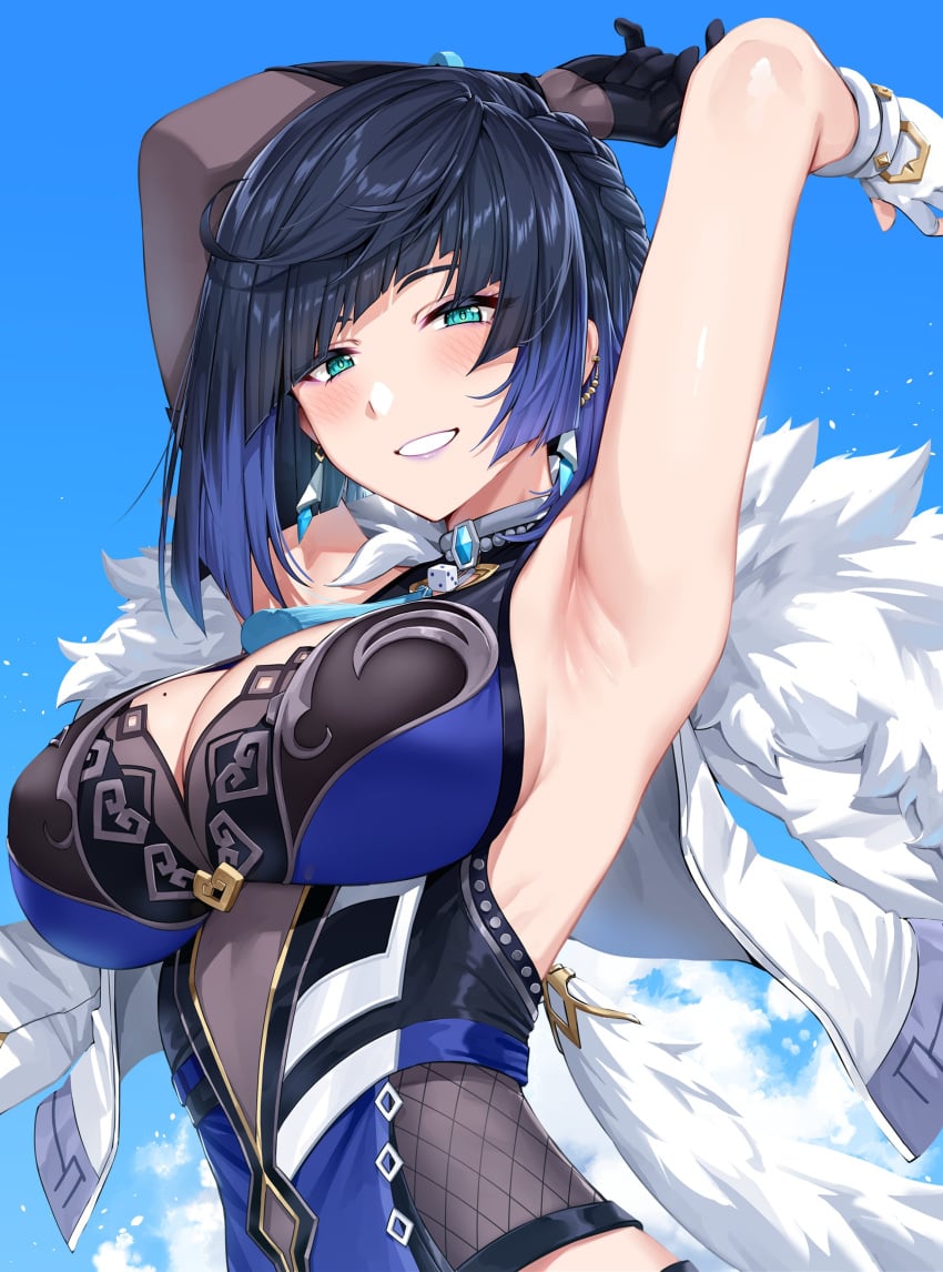 armpit armpit_fetish armpits big_breasts fully_clothed genshin_impact huge_breasts yakimi_27 yelan_(genshin_impact)