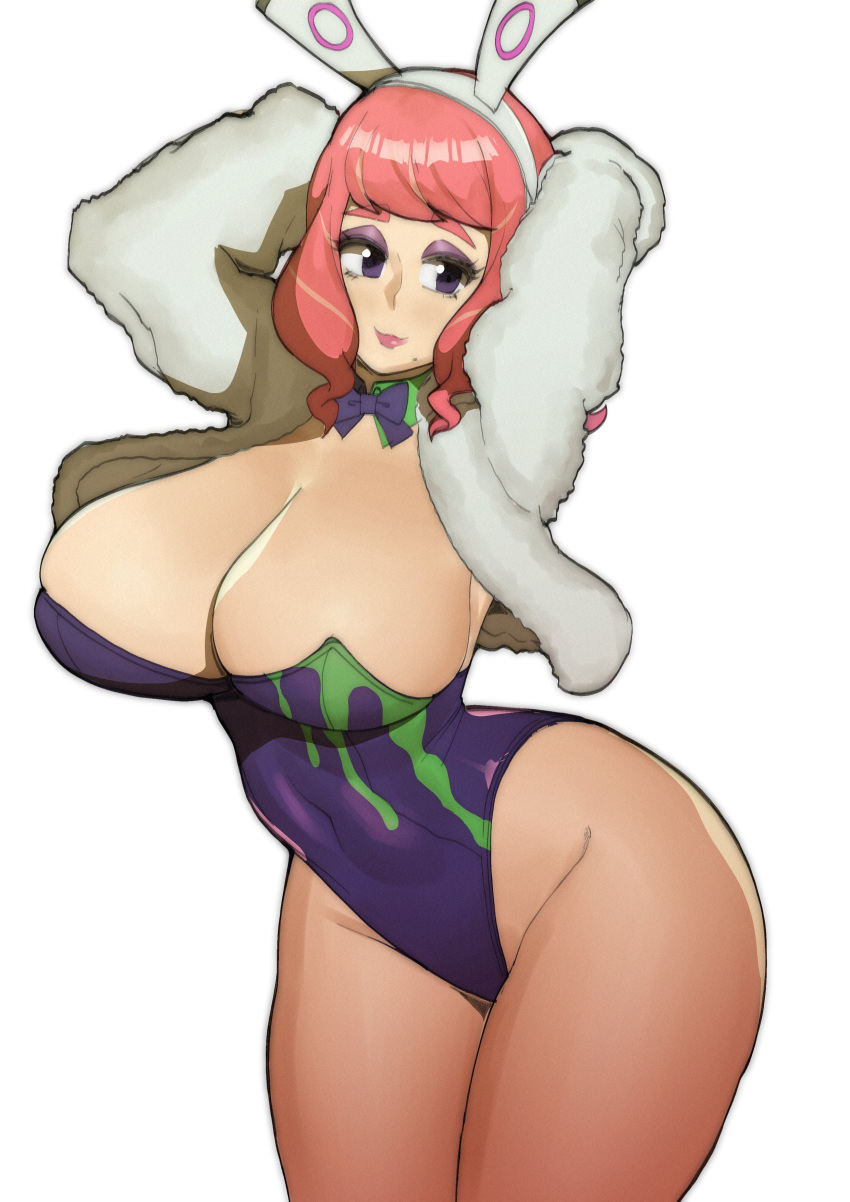 1girls big_breasts breasts bunny_ears bunnysuit doublehero female female_focus female_only game_freak klara_(pokemon) leotard nintendo pink_hair pokemon pokemon_ss pokemon_ss_isle_of_armor purple_eyes short_hair solo standing thick_thighs thighs white_background wide_hips