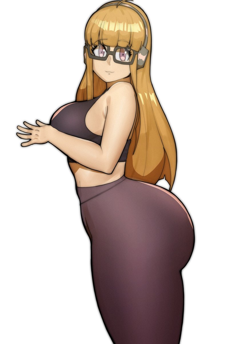 1girls ass big_ass big_breasts big_butt breasts butt caked_up doublehero eye_contact female female_focus female_only glasses leggings looking_at_viewer orange_eyes orange_hair persona persona_5 sakura_futaba solo standing thick_thighs thighs