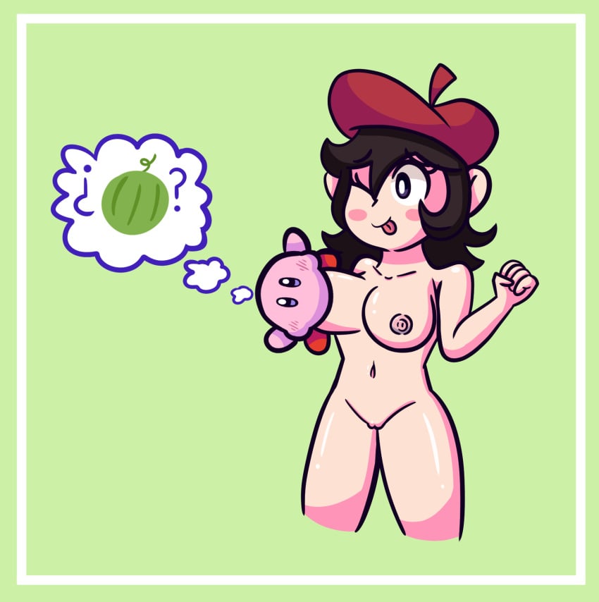 adeleine beret black_hair breast_sucking breasts breasts breasts cute female girl kirby kirby_(series) magitheelf nintendo nipples nude pussy sucking sucking_nipples vagina