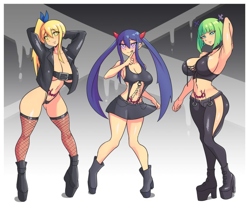 3girls :p alternate_version_available armpits arms_behind_head arms_up ass big_breasts bimbo black_socks blonde_hair blue_hair bob_cut boots brandish_mew busty clothed clothing dress fairy_tail female female_focus female_only finger_to_mouth fishnet_legwear fishnet_socks fishnet_stockings fishnet_thighhighs fishnets footwear glowing_eyes green_eyes green_hair hair_ribbon heel_boots heels high_heels horns hypnotized jacket konaloid large_breasts leather_jacket leather_pants legs legwear licking_lips light-skinned_female light_skin long_hair lucy_heartfilia medium_hair open_clothes partially_clothed perky_breasts ponytail pose posing pubic_tattoo purple_eyes revealing_clothes short_skirt shoulder_length_hair sideboob skimpy skimpy_clothes skirt socks standing stockings tattoo thigh_socks thighhighs thighs tied_hair tongue tongue_out tramp_stamp twintails underboob very_long_hair voluptuous wendy_marvell wide_hips yellow_eyes