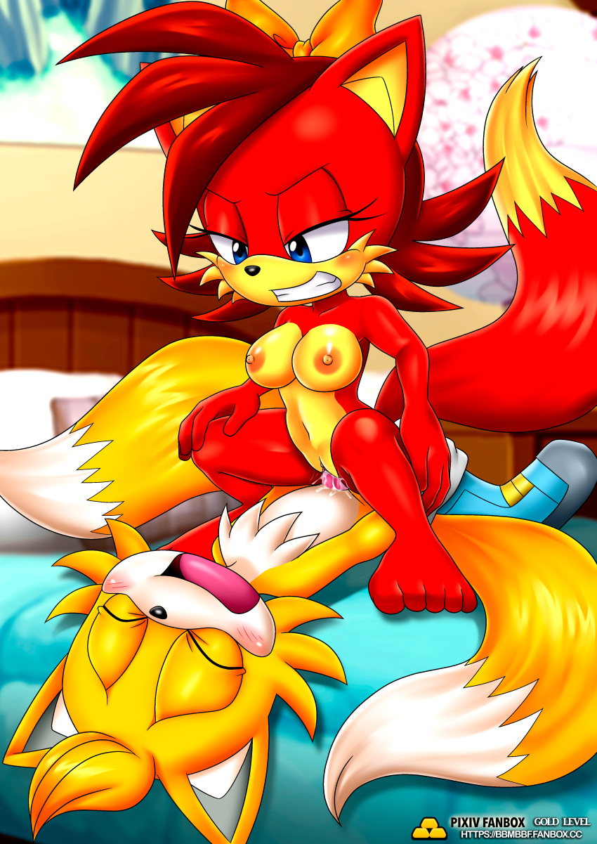 archie_comics bbmbbf cowgirl_position feet female_on_top femdom fiona_fox furry gold_level male mobius_unleashed palcomix pietros_secret_club riding sega skye_prower sonic_(series)