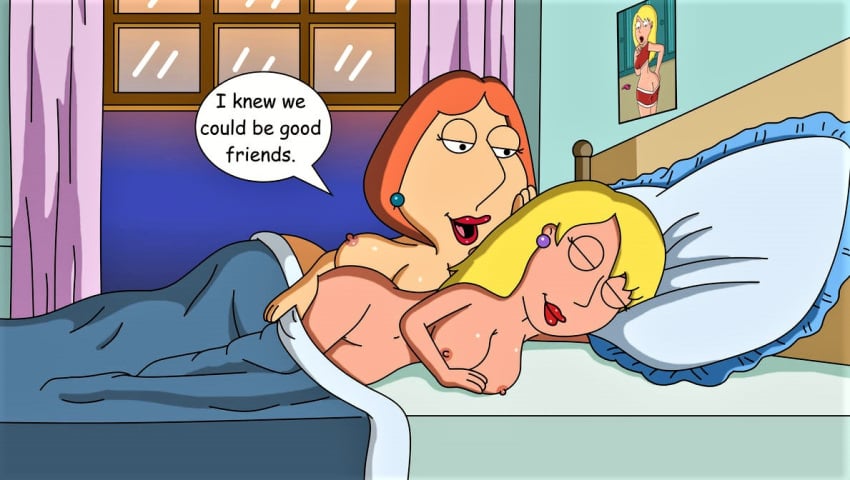 2girls accurate_art_style blonde_hair breasts connie_d'amico creek_12 erect_nipples family_guy hairless_pussy lois_griffin multiple_girls nipples nude nude_female pussy shaved_pussy sleeping_naked sleeping_nude sleeveless smile teacher_and_student yuri