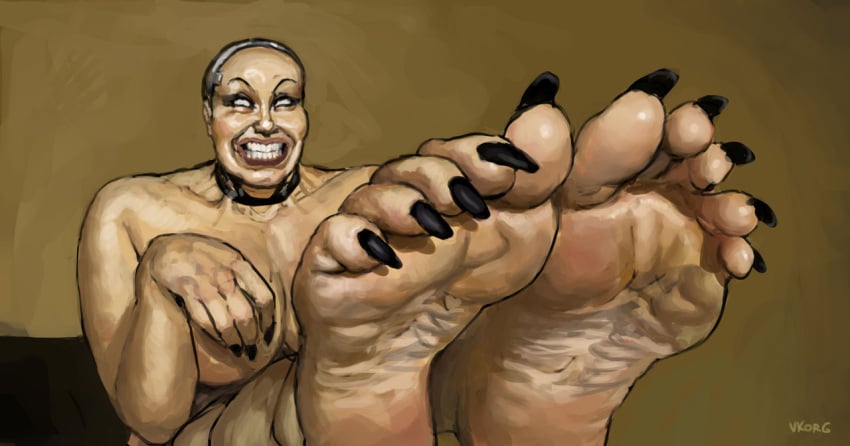 black_toenails feet foot_fetish foot_focus ganto18 long_toenails older_female toenail_polish ugly_female vkorg wrinkled_feet