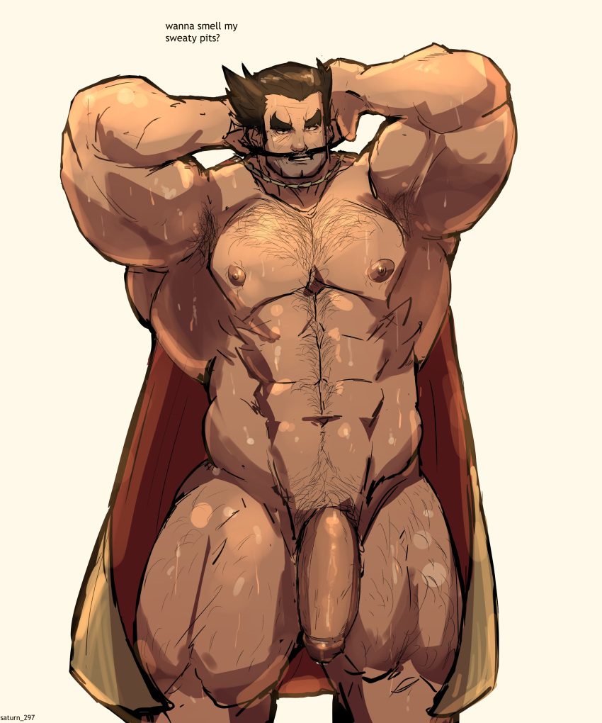 1boy bara bara_tits barazoku big_penis completely_nude completely_nude_male daddy dio_(final_fantasy) facial_hair final_fantasy final_fantasy_vii final_fantasy_vii_remake flaccid gay hairy hairy_chest looking_at_viewer male male_focus male_nipples male_only male_pubic_hair manly mature_male moustache muscular_male nipples nude penis saturn297 solo solo_male sweat sweating yaoi