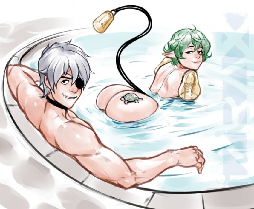 1boy 1girls animal_on_ass arched_back ass ass_focus back back_view bathing bathroom_sex bubble_butt buttplug_tail canon_couple choker choker_only cowgirl_position exposed_ass eyepatch female girl_on_top glasses_removed green_hair grey_hair hot_tub implied_penetration implied_sex izra large_ass lightbulb looking_back male male/female mechanical mechanical_tail messy_hair monolith_soft muscular muscular_male nintendo no_glasses nude nude_female nude_male pandoria_(xenoblade) pet pointy_ears pool pool_sex reverse_cowgirl_position short_hair shoulder_blades smile smirk smug straight tail turters water xenoblade_(series) xenoblade_chronicles_2 zeke_von_genbu_(xenoblade)