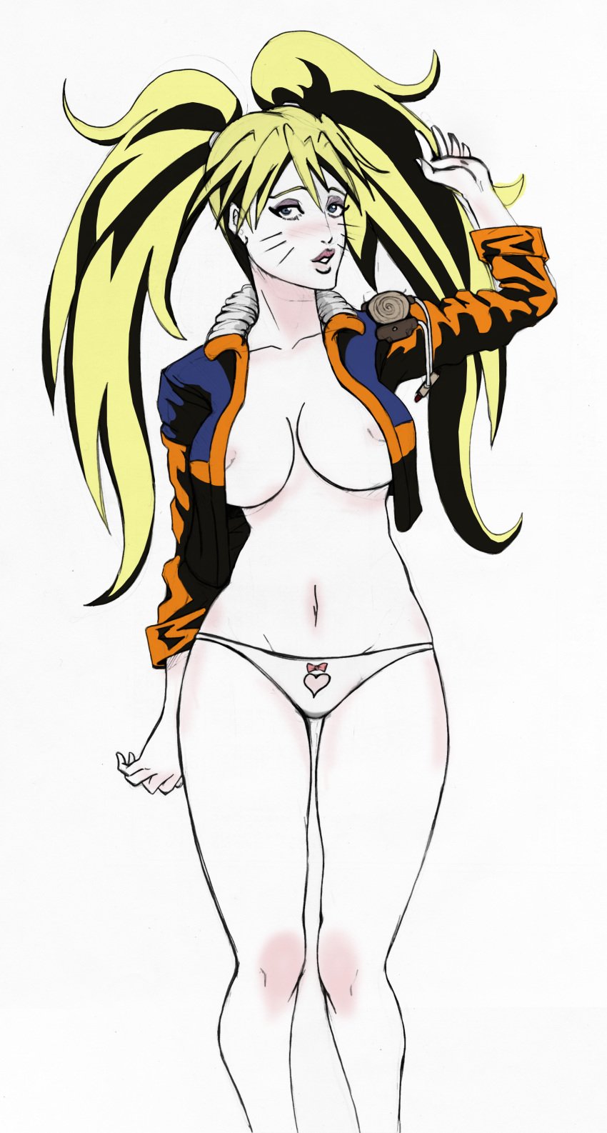 1girls big_breasts blonde_hair blue_eyes breasts canon_genderswap female female_only naruko naruto nipples panties qpmjcv rule_63 solo uzumaki_naruto whisker_markings