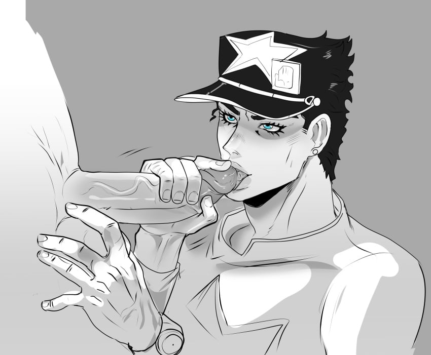 dilf gay jojo's_bizarre_adventure jotaro_kujo licking_penis muscular_hands muscular_male oral penis penis_in_mouth stone_ocean veiny_penis vintaro yaoi