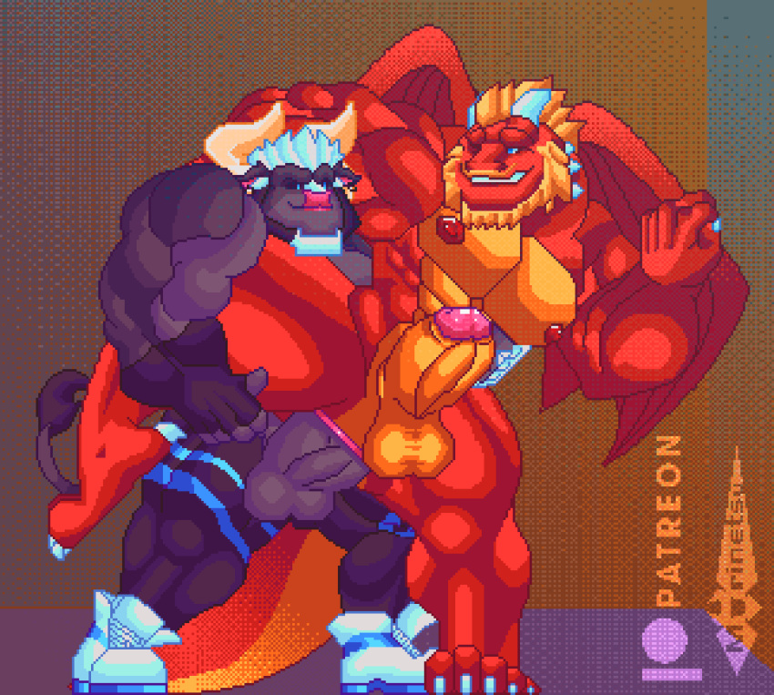 absurd_res anal anal_sex animated anthro bovid bovine cattle dax_(dcr99) digital_media_(artwork) dragon duo erection genitals hi_res loop male male/male mammal morinetsu morinetsu_(character) muscular muscular_male mythological_creature mythological_scalie mythology penetration penis pixel_(artwork) pixel_animation scalie short_playtime