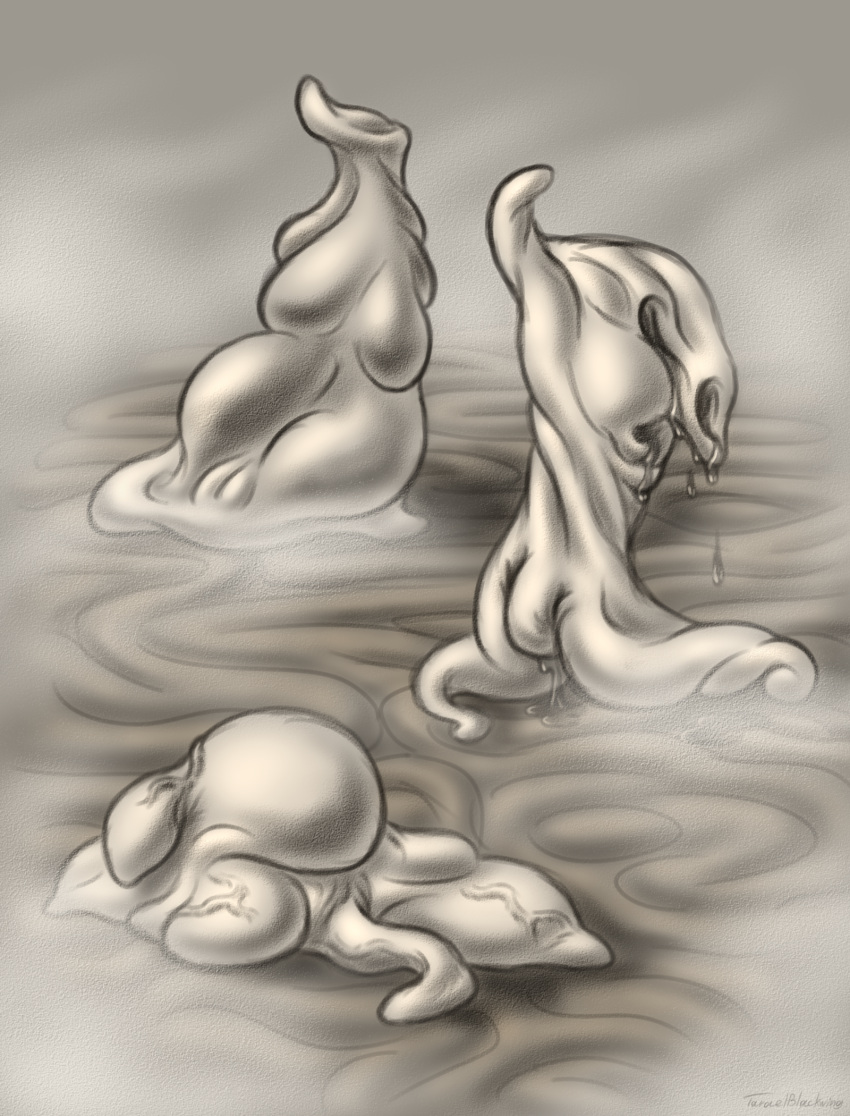 ambiguous_gender blob_creature bodily_fluids breasts featureless_breasts flesh_creature fog genitals group headless hi_res pale_skin pussy suggestive suggestive_fluid taraelblackwing tentacle trio unknown_species unusual_anatomy unusual_genitalia vein what