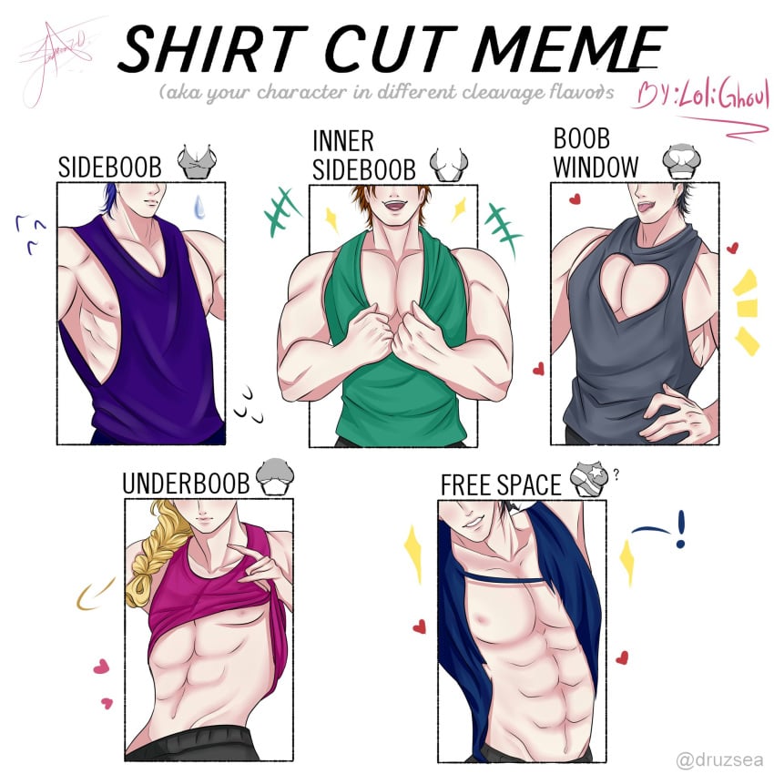 5boys bara battle_tendency diamond_is_unbreakable giorno_giovanna jojo's_bizarre_adventure jonathan_joestar joseph_joestar josuke_higashikata jotaro_kujo male male_nipples male_only muscular_male pecs phantom_blood shirt_cut_meme stardust_crusaders text vento_aureo