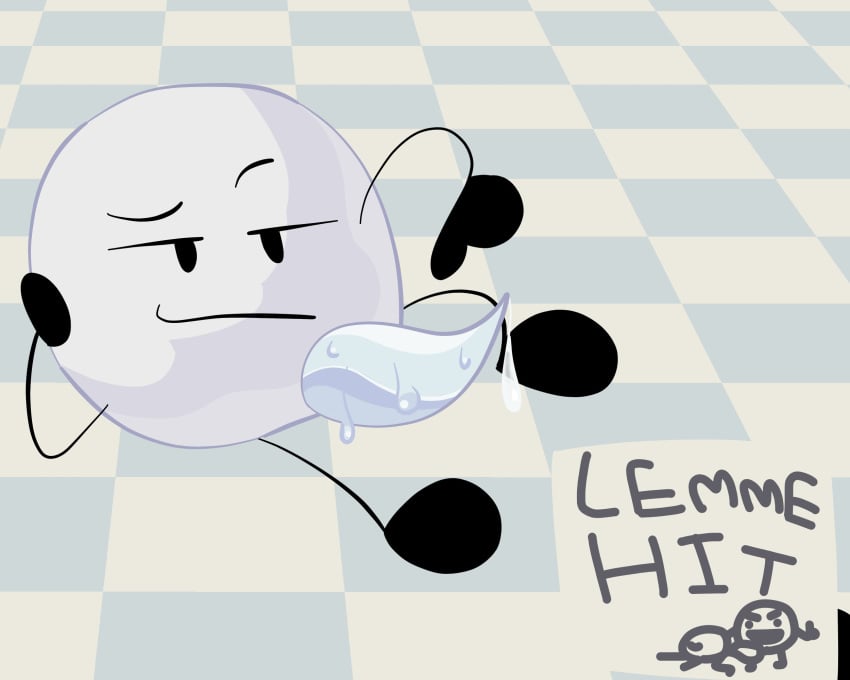 battle_for_dream_island but_brandon_(artist) cum_drip laying_on_side object_shows on_floor smug_face snowball_(bfdi) tentacle_penis