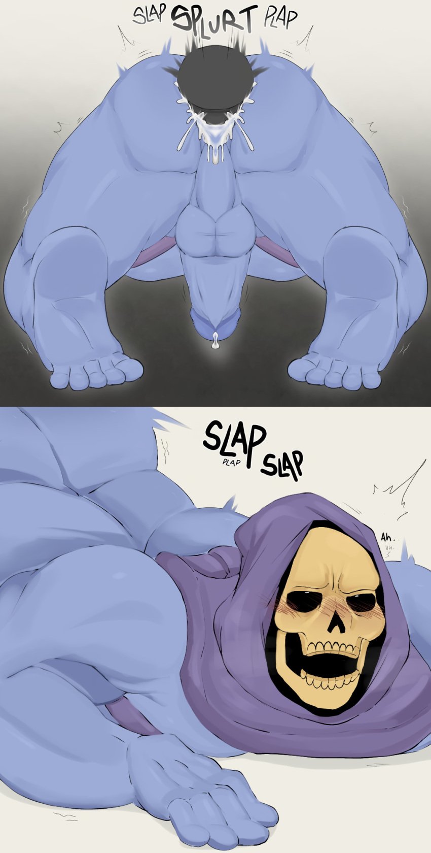 anal_sex ass ass ass_up blue_body blue_skin blush blush cum cum_in_ass cum_inside dick erection feet from_behind from_behind_position gay humanoid looking_pleasured male/male male_only masters_of_the_universe moaning nalnahi1 nude penetration precum sex skeletor skull_head submissive_male