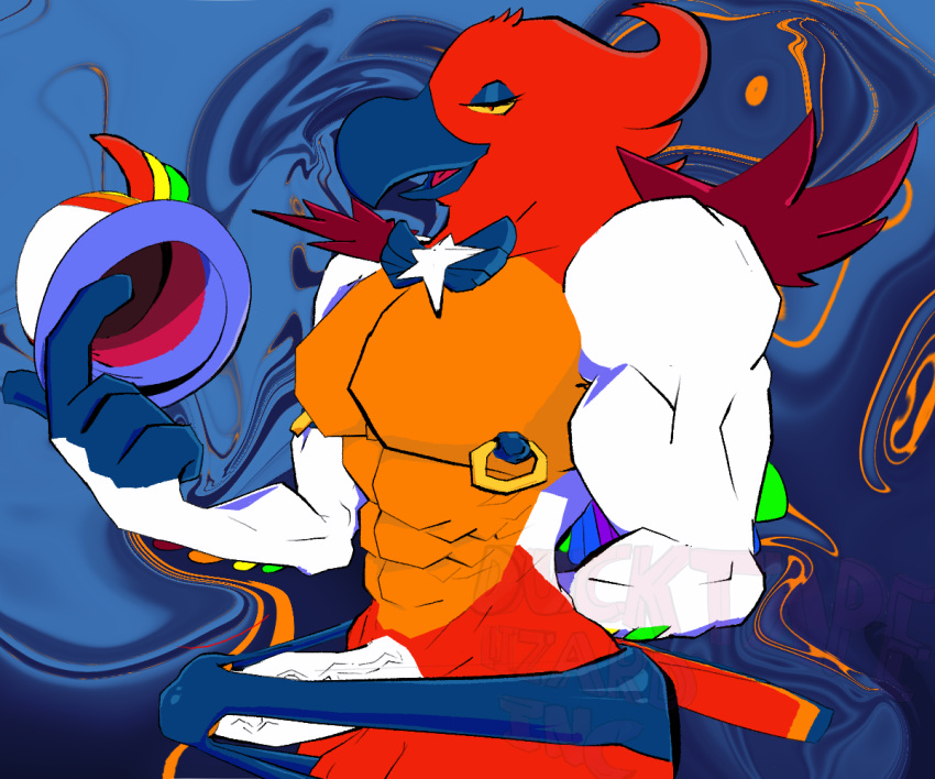 6:5 abs abstract_background anthro aroused aroused_smile avian big_muscles bird clothing demon ducktape_lizard_inc european_mythology genitals greek_mythology hands_behind_back large_pecs lgbt_pride looking_at_viewer looking_seductive magician magician_hat male male_only muscular muscular_male mythological_avian mythological_bird mythological_creature mythological_firebird mythology nipple_piercing nipple_ring nipples penis phenex_(kings_of_hell) phoenix piercing pride_colors rainbow_pride_colors ring_piercing solo speedo swimwear thick_thighs vein veiny_penis