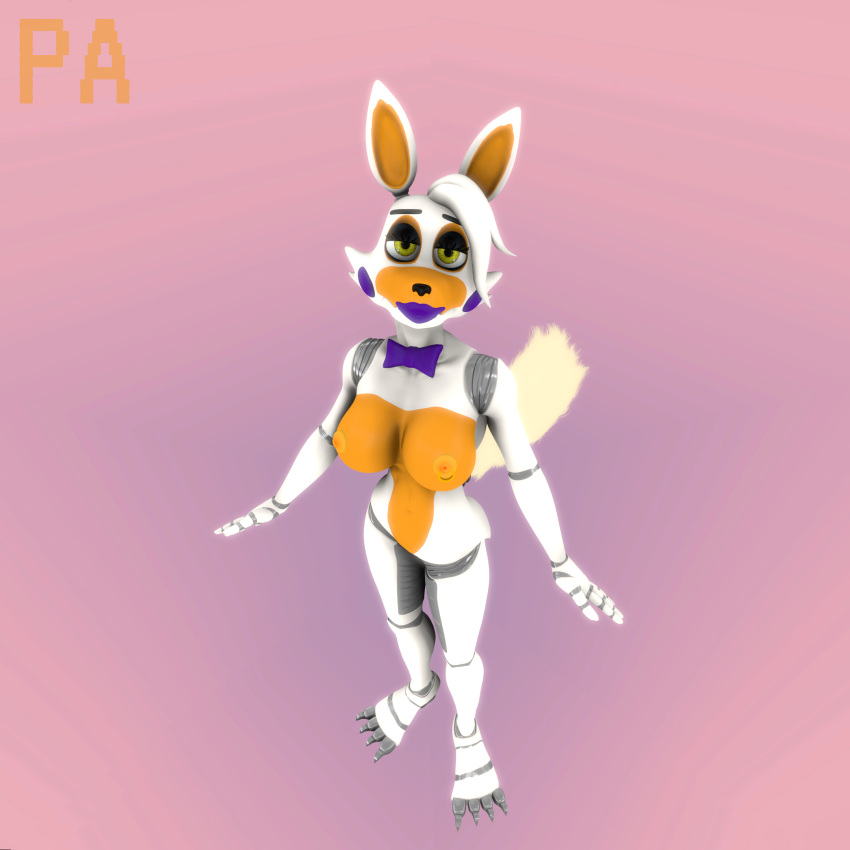 1:1 3d animatronic anthro bow_tie female five_nights_at_freddy's five_nights_at_freddy's_world hi_res humanoid lolbit_(fnaf) machine phoenix_adverdale pose robot scottgames solo solo_focus standing video_games