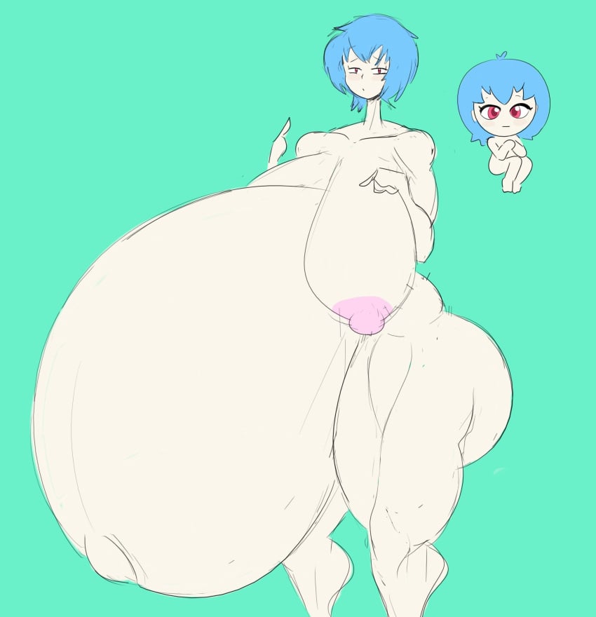 1girls alternate_ass_size alternate_body_type alternate_breast_size blue_hair breasts_bigger_than_head huge_ass huge_breasts hyper_breasts hyper_pregnancy large_breasts light-skinned_female light_skin neon_genesis_evangelion pregnant red_eyes rei_ayanami rei_chikita short_hair tasteofchoklit thick_thighs thin_waist