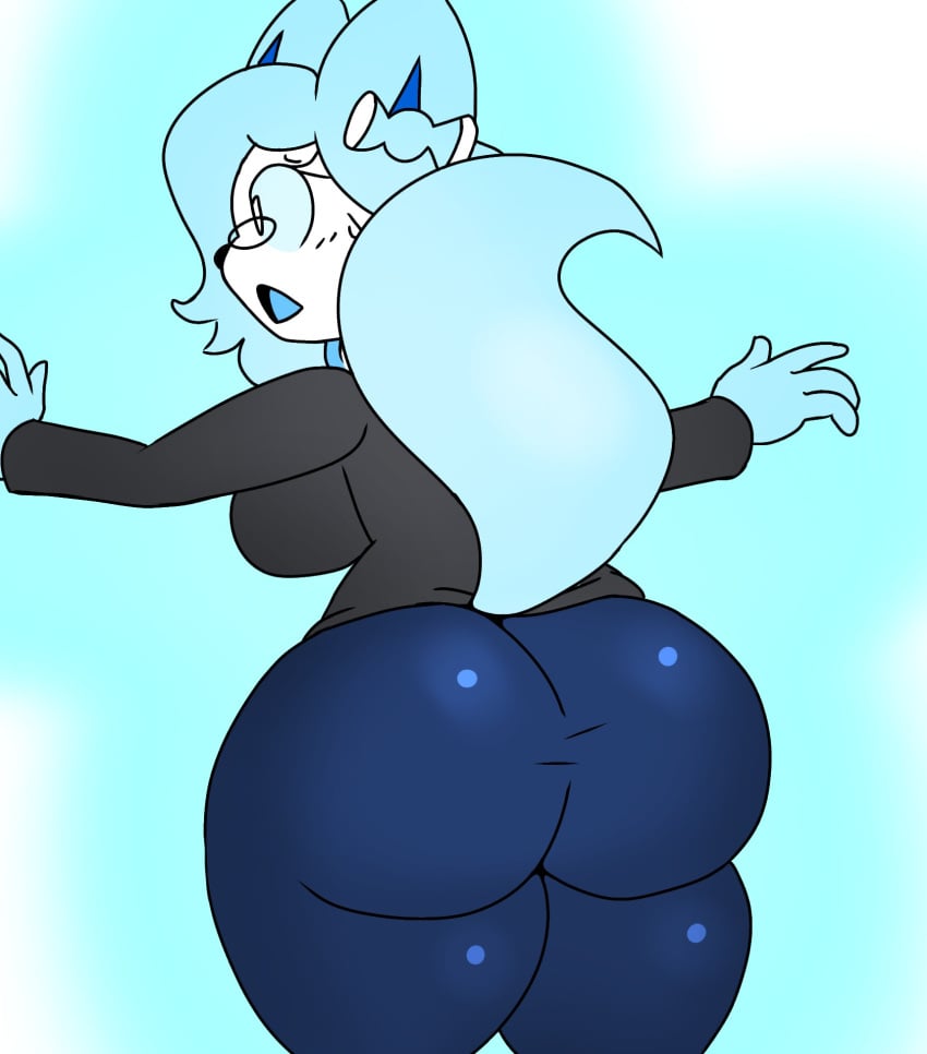 blue_eyes blue_hair blue_legwear disturbed exposed_ass fluffy furry invisible invisible_partner predator sexual_harassment sexual_objectification sexually_suggestive showing_ass shy squishy stupid sylvixen thick_legs tight_clothing tight_fit violation wide_hips