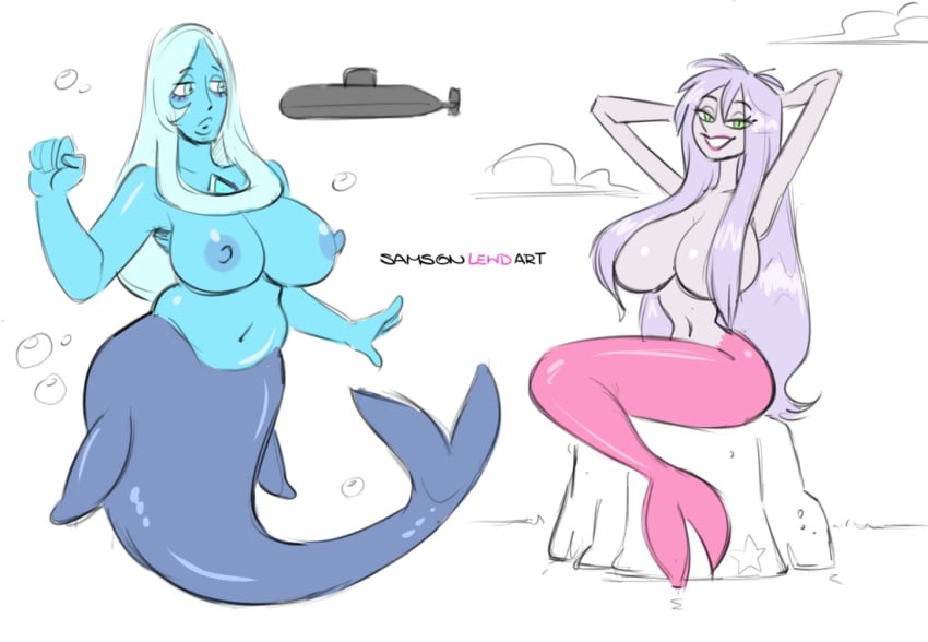 2girls artist_name ass big_ass big_breasts big_butt big_hips big_thighs blue_diamond_(steven_universe) blue_eyes blue_skin cartoon_network cleavage disney disney_villains female female_focus female_only fish_girl gilf hands_behind_head hourglass_figure huge_ass huge_breasts huge_butt huge_hips huge_thighs large_ass large_breasts large_butt long_hair looking_at_viewer madam_mim mature_female mermaid mermaid_ass mermaid_girl mermaid_pose mermaid_position mermaid_tail nipples purple_hair purple_skin rough_sketch samson_00 seduction seductive seductive_eyes seductive_look seductive_mouth seductive_pose seductive_smile sketch smile smiling smiling_at_viewer steven_universe submarine the_sword_in_the_stone white_background wide_hips