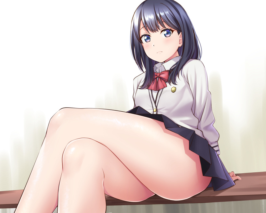 1girls ass black_hair eye_contact female long_hair looking_at_viewer mibushiro school_uniform ssss.gridman takarada_rikka thick_thighs thighs