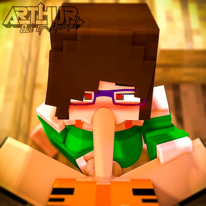 1boy 1girls 3d adult arthur32 balls blowjob blush brown_eyes brown_hair clothed_female clothed_male commission cupping_balls erect_penis fellatio female glasses hand_on_balls irene_cream_(iamcringe) looking_at_viewer looking_up_at_viewer male male/female mine-imator minecraft outside pov straight sweater tagme touching_balls wearing_glasses