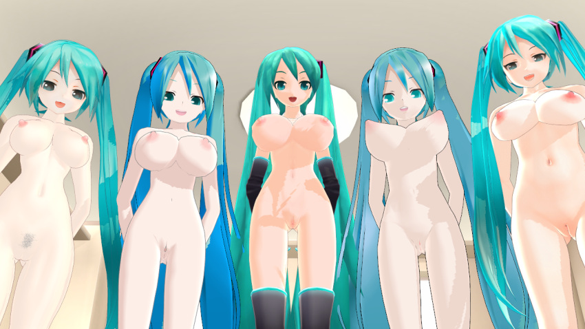 3d 5girls big_breasts clone clones crypton_future_media doppelganger hatsune_miku koikatsu looking_at_viewer mikumikudance mmd take_your_pick vocaloid