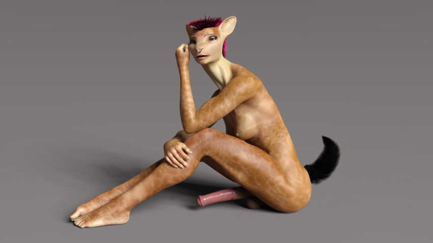 3d_(artwork) 5_fingers 5_toes animal_genitalia animal_penis anthro arm_bent balls bent_legs biceps big_penis black_tail blue_eyes brown_body brown_fur brown_penis digital_media_(artwork) earthclan3d equine_penis erection eyeshadow facial_piercing feet feet_together fingers flared_penis fluffy fluffy_tail fur futa_only genitals giraffe giraffid grey_background gynomorph hair hand_on_leg intersex legs_together lips long_neck makeup mammal medial_ring multicolored_penis nose_piercing nose_ring open_mouth penis piercing pink_hair pink_lips pink_penis shadow short_tail simple_background sitting solo sonja_(earthclan) spots spotted_body spotted_fur toes two_tone_penis