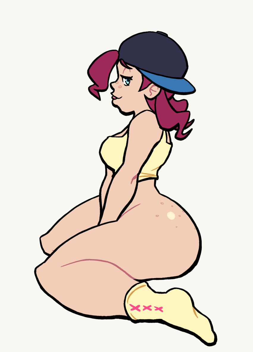 1girls 2022 ass ass_freckles big_ass big_breasts blep blue_eyes bottomless bottomless_female cute dancer_(pokemon) dancer_(pokemon_ss) female female_focus female_only freckles freckles_on_ass hat licking_lips lovetopullmicke nintendo npc_trainer pink_hair pokemon pokemon_ss sitting socks tank_top tongue_out twintails