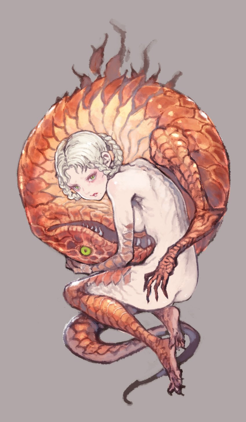 1girls 2022 ass blonde_hair elden_ring female female_only fromsoftware light-skinned_female muuten nude nude_female rya_(elden_ring) snake snake_girl zorayas