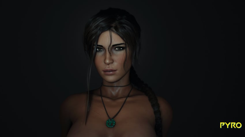 1girls 3d brown_eyes brown_hair casual female female_only freckles front_view human lara_croft lara_croft_(survivor) light-skinned_female light_brown_eyes long_hair looking_at_viewer neckwear pyro_(artist) solo solo_female tagme tomb_raider wet