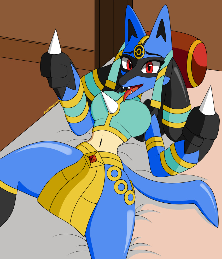 1girls anthro breasts clothing female_lucario fur furry furry_only looking_at_viewer lucario nintendo pokemon pokemon_(species) pokemon_unite pokephilia ruins_style_lucario samrunner small_waist thick_thighs thighs waist