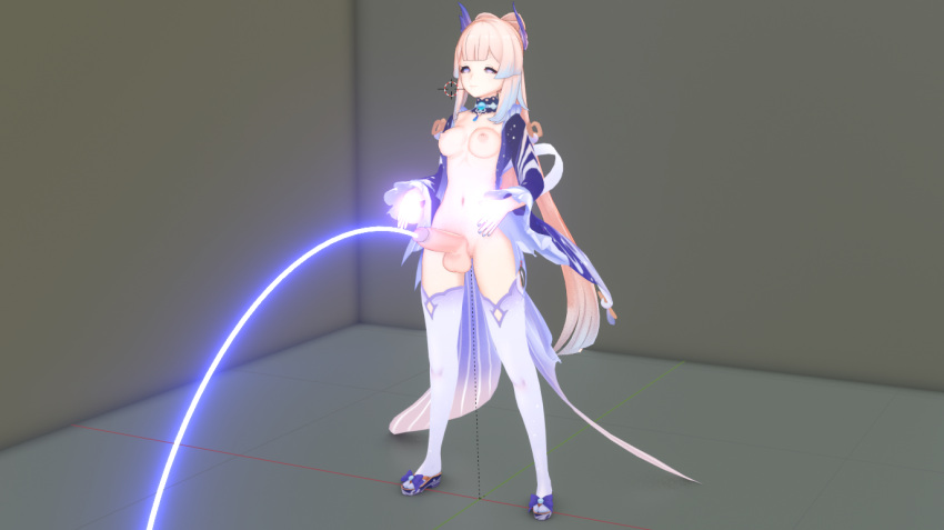 blender breasts cum female futanari genshin_impact hands-free magic_futanari magical_girl partially_clothed penis sangonomiya_kokomi solo wip