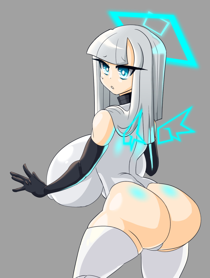 alternate_version_available background big_ass big_butt blue_eyes byternomar female halo hologram large_breasts oc original original_character silver_hair wings