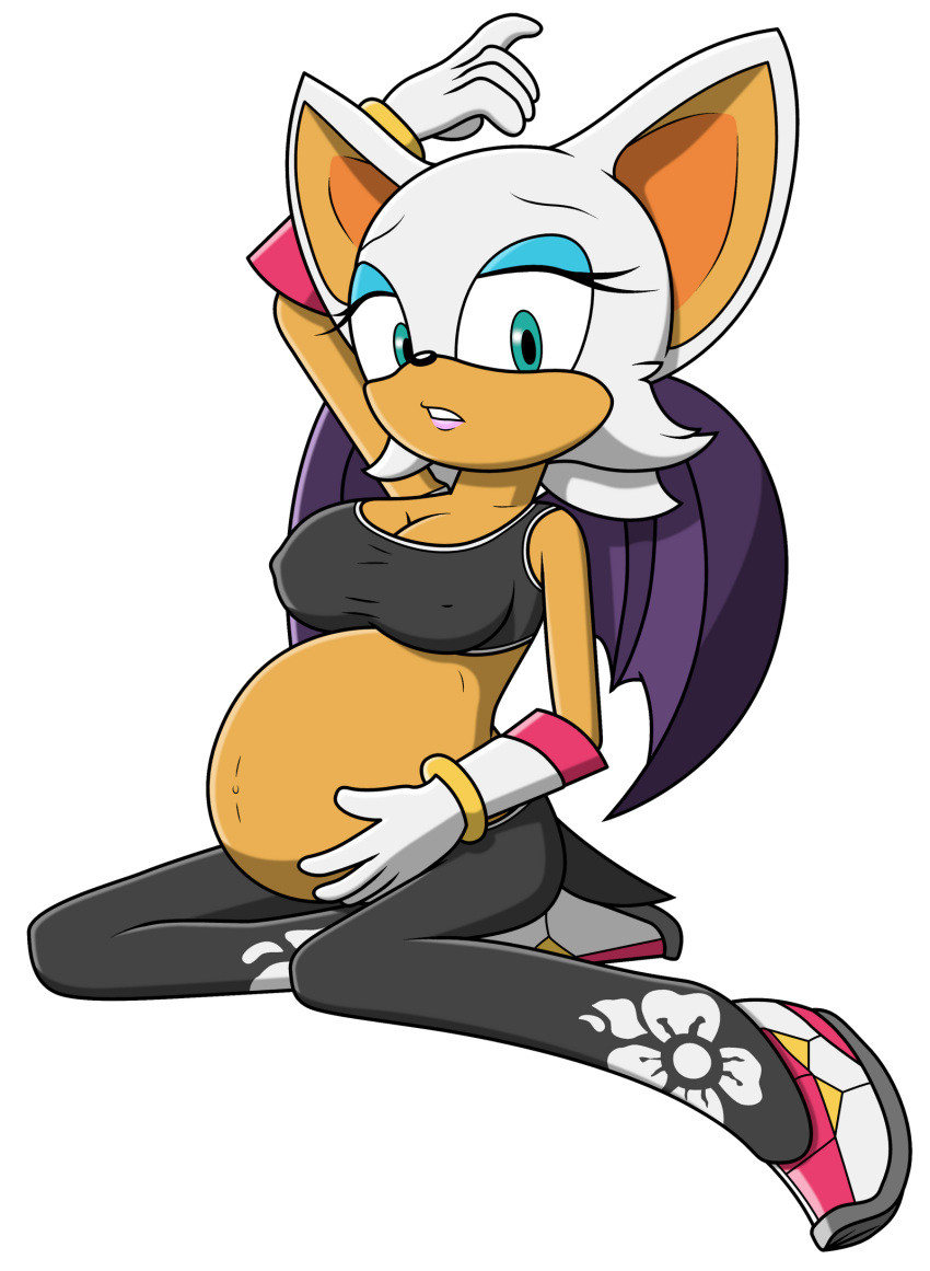 alternate_costume anthro anthro_only big_breasts big_eyes cat_ears crop_top female female_focus female_only full_belly furry furry_only gloves nipple_bulge pregnant rouge_the_bat sega sonic_(series) sonic_the_hedgehog_(series) sports_bra stuffed stuffed_belly sweat_pants thenypod4 transparent_background walkingslime