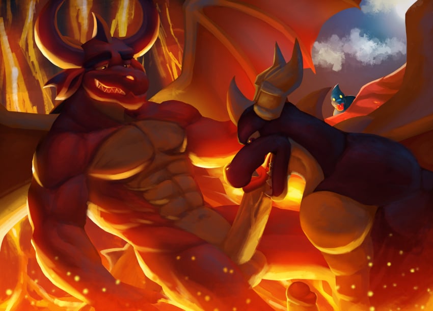 abs anthro anthro_on_anthro anthrofied blowjob cum cum_in_mouth cum_inside kittikary looking_at_partner looking_pleasured male male/male male_only muscular muscular_anthro muscular_male pecs pectorals red_(spyro) spyro spyro_the_dragon yaoi