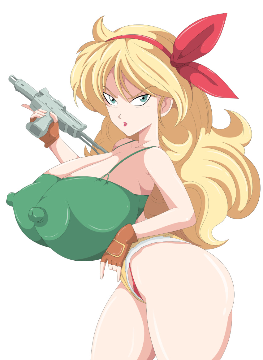 bad_launch blonde_hair dragon_ball dragon_ball_z erect_nipples erect_nipples_under_clothes gun huge_breasts launch lunch_(dragon_ball) toshiso