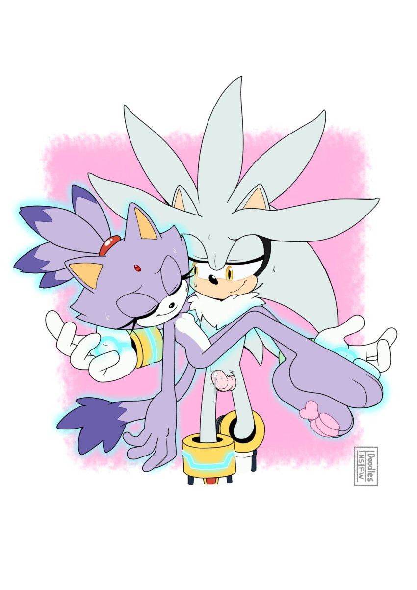 blaze_the_cat featureless_breasts htnsfw no_nipples penis precum psychokinesis silver_the_hedgehog sonic_(series) sonic_the_hedgehog_(series) sweating telekinesis vagina vaginal_juices